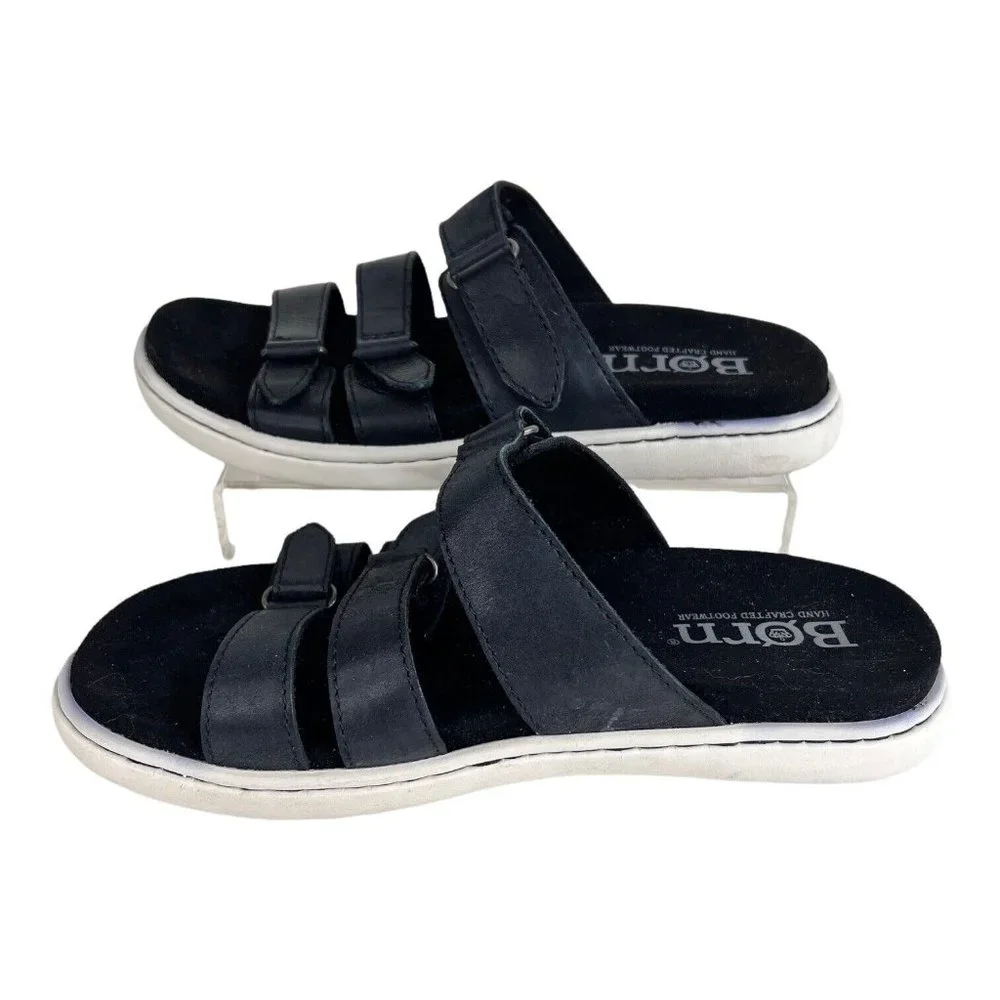 Womens Born Daintree‎ Slide Sandals US 7 M Black Adjustable Straps Leather